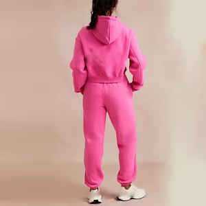 Ensemble pantalon de survêtement et sweat à capuche court de haute qualité Ensemble de vêtements pour femmes Ensemble de pantalons deux pièces avec impression bouffante personnalisée OEM Ensemble de survêtements pour femmes - Product Image 3