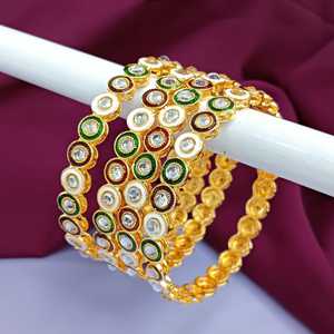 Conjunto de Joyería India al por Mayor para Mujer, Brazalete Tradicional de Boda con Cristales de Imitación Kundan y Esmalte Dorado - Product Image 3