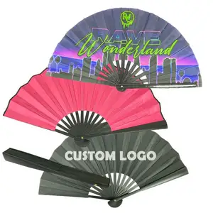 Custom Printed 13 Inch Large Bamboo Folding Paper Fabric Plastic Hand Held Fan Printed Foldable Wood Hand Fan