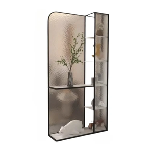 Meuble de séparation moderne et minimaliste pour entrée et salon, étagère de rangement en verre pour porte d'entrée, installation sans perçage - Product Image 5
