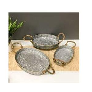 ชุดถาดเสิร์ฟอาหารโลหะสำเร็จรูปแบบโบราณ2ชิ้นเป็นมิตรต่อสิ่งแวดล้อมทำด้วยมือชุบสังกะสีสำหรับใช้ในบ้านเสิร์ฟของหวาน - Product Image 3