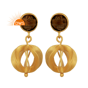 Pendientes colgantes de piedras preciosas de cuarzo ahumado Natural chapados en oro de 18 quilates de plata esterlina, fabricante de joyería fina Demi - Product Image 1