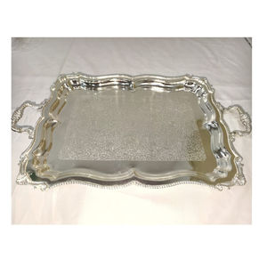Plateaux de service en aluminium couleur argent Design gravé Qualité standard Prix bas Long plateau de fêtes d'anniversaire avec poignée - Product Image 6
