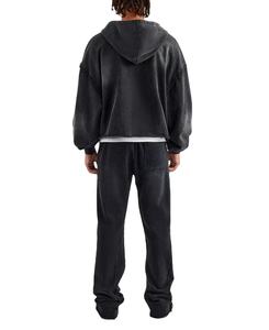 Chándal con cremallera personalizado de fabricante, chándales de forro polar de algodón 100% de gran tamaño con estampado de bordado abullonado y lavado Vintage para hombre - Product Image 4