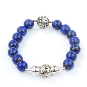 925 Sterling Silver Men's <b>Bracelet</b> with Lapis Lazuli Natural <b>Ball</b> Stone Gift - Product Image 2