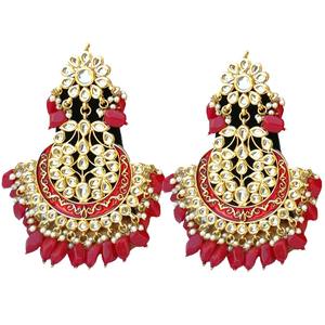 Boucles d'oreilles pendantes géométriques ethniques plaquées or avec strass en cristal et perles, style chandelier, pour femmes, en zinc - Product Image 3