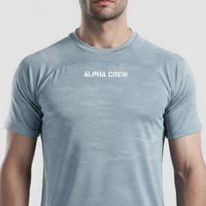 เสื้อยืด Alpha Crew (สีน้ำเงิน JK) ผ้าเจอร์ซีย์ 100% โพลีเอสเตอร์ พรีเมียมคอตตอน 200 กรัม ลายพิมพ์ซิลค์สกรีนแบบเรียบ ผ้าเนื้อนุ่ม - Product Image 5