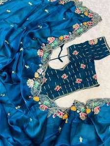 ผู้ผลิตและผู้จัดจำหน่ายเสื้อผ้าสตรีแบบซารี จิมมี่ ล่าสุด ที่กำลังเป็นที่นิยม ประดับด้วยด้ายและเลื่อม จากประเทศอินเดีย - Product Image 3