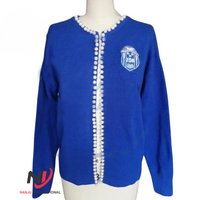 Cardigan décontracté bleu roi 100 % coton Zeta Phi Beta, respirant, infroissable, avec broderie et poches avant – Vente en gros