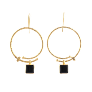 Geometric Fashion Silver Genuine <b>Black</b> Onyx Collet Setting Square Shape Diamond Drop <b>Earrings</b> Gold Plated Brass <b>Dangle</b> <b>Earrings</b> - Product Image 1