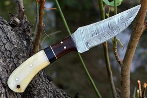 Cuchillo de supervivencia de acero de Damasco hecho a mano con vaina de cuero OEM compatible con estilo vaquero caza Camping cuchillo al aire libre nuevo estilo - Product Image 2