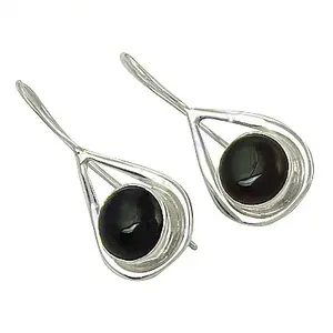 Boucles d'oreilles pendantes en argent 925 avec onyx noir pour femmes, boucles d'oreilles tendance - Product Image 2