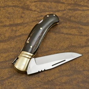 Couteau pliant utilitaire en acier inoxydable avec verrouillage arrière, manche en corne de taureau, étui en cuir, pour la chasse, le camping, qualité industrielle, ODM - Product Image 5