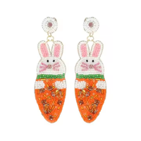 Cadeau de mariage de Pâques à la mode plaqué or Zircon boucles d'oreilles perlées lapin indien carotte lettre Hop fabriqué par MD artisanat