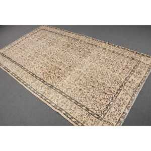 Vintage Turkish Rug 5.1x8.9 ft (154x270 cm), <b>Brown</b> <b>Wool</b> Rug - Product Image 1