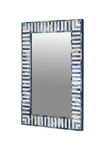 Marco de espejo blanco con incrustaciones de hueso para decoración de baño y oficina Marco de espejo disponible por Crescent Crafts - Product Image 3