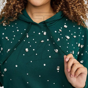 Wholesale Factory Custom Rhinestone Knitted Eco-Friendly Hooded Spandex Nylon Women's Hoodie New Arrival Front Logo Quick Dry - Product Image 4