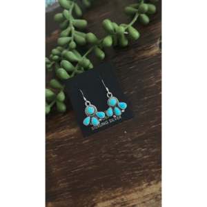 Gary Shorty Kingman Turquoise & Sterling <b>Silver</b> Drop <b>Earrings</b> <b>Dangle</b> Cluster Design - Product Image 4