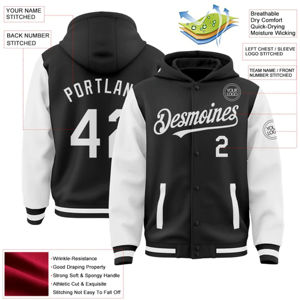 Sudadera con Capucha de Alta Calidad con Parche Bordado Deportivo, Nombre del Equipo Personalizado, Sudadera de Poliéster con Tela Transpirable, Manga Blanca y Negra - Product Image 4