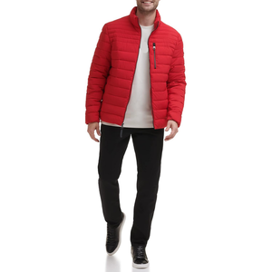 Veste d'hiver décontractée en toile légère pour hommes Bomber matelassé avec capuche coupe-vent et logo avant Design Puffer Outwear - Product Image 6