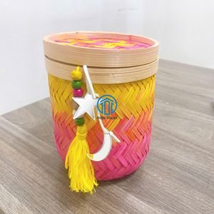 Colorful Bamboo Rattan Gift <b>Box</b> <b>with</b> <b>Lid</b> for Ramadan Kareem and Gergean Handmade <b>Decorative</b> Storage Basket Vietnam - Product Image 1