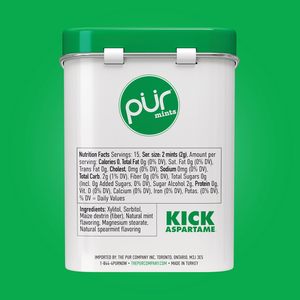 Bonbons PUR |   Sans aspartame |   Fabriqué avec du Xylitol |   Sans sucre, végétalien, saveur naturelle de menthe verte, 30 pièces (lot de 12) - Product Image 3