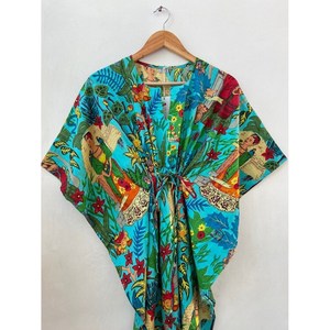 Caftán Floral de Algodón, Vestido Maxi Indio, Elegante Traje de Baño para la Playa - Product Image 3