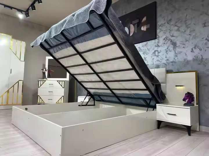 Modern Luxury Bedroom Set with King Size Bed and Dressing Table MDF Wood Home and Hotel Use Featuring Stylish Storage