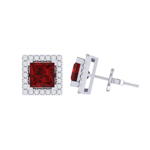 Boucles d'oreilles fines en pierre précieuse rubis taille princesse, plaqué or blanc, argent sterling, 9,6 mm, 2,5 g - Product Image 3