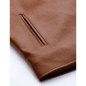 Custom Made Genuine Sheep Skin Leather <b>Jacket</b> with Canvas Fabric Stand Collar Reversible Winter Men's Fashionable Clothing - Product Image 5