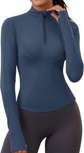 Vêtements de sport pour femmes OEM Zip Top Logo personnalisé à manches longues Gym Chemise de course à pied Séchage rapide Évacuation de l'humidité Vente en gros - Product Image 2