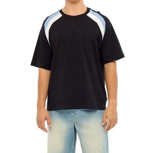 Camiseta de Diseño Casual con Cuello Redondo, Hombros Caídos, Corte Holgado, Estilo Urbano, Patrón de Paneles, Diseño de Logotipo Personalizado, OEM - Product Image 1