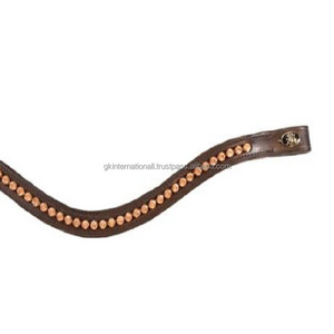 Customized Logo <b>Snap</b> Adjustable Handmade Wave Shape Empty Channel Leather Horse brow <b>band</b> With 1 Row Golden Crystals Bling - Product Image 6