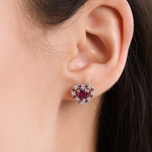 Pendientes de Corazón de Granate Rodolita Rosa Rojo con Forma de Gema para Mujer, Plata de Ley 925, Piedra de Nacimiento de Enero, Tendencia de Ternura - Product Image 3