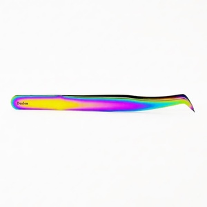 Pinzas de extensión de pestañas de acero inoxidable arcoíris multicolor personalizadas de 1 pieza profesional, las mejores herramientas de belleza para mujeres - Product Image 5