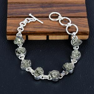 สร้อยข้อมือเงินแท้ 925 ชุบทอง ประดับด้วยไพไรต์ดรูซี่ งานแฮนด์เมด ดีไซน์ทันสมัย สำหรับทุกเพศ เหมาะเป็นของขวัญ - Product Image 1