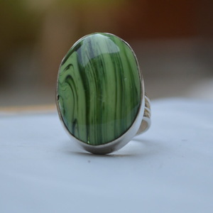 High Quality 925 Sterling Silver Dainty Statement <b>Ring</b> Oval Green <b>Crystal</b> Banded Agate Classic Wedding Gift for Christians - Product Image 3