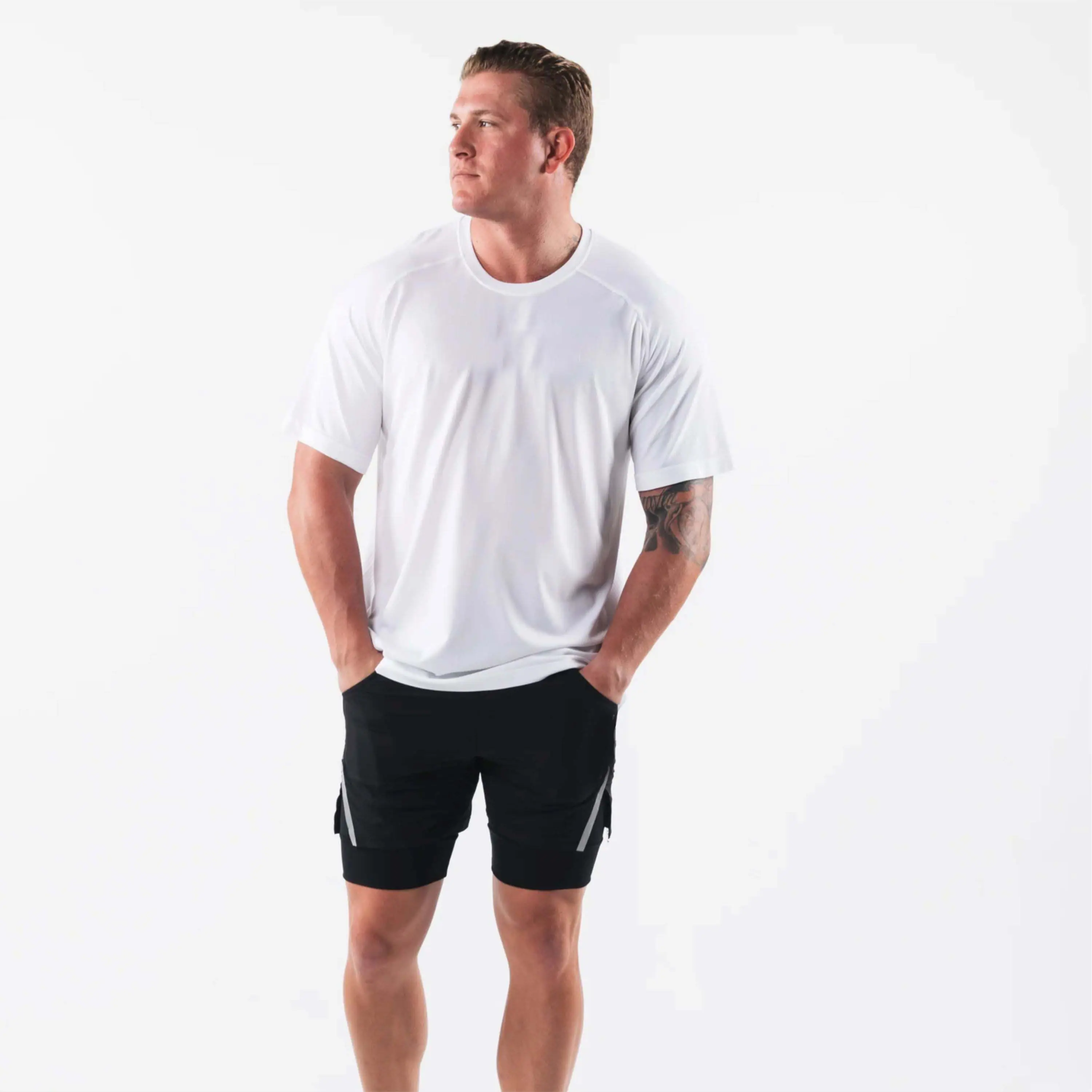 Kaus lengan pendek polos kasual pakaian atasan musim panas kaus katun olahraga Fitness Gym pria kaus ketat binaraga pria
