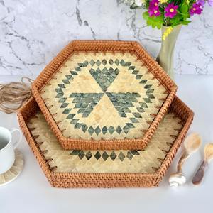 Bandeja con incrustaciones de concha de mosaico, las bandejas de nácar de ratán más vendidas, fregona hecha a mano, decoración de mesa - Product Image 5