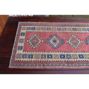 Turkish <b>Runner</b> Rug 3x9 ft (91x274 cm), Vintage <b>Red</b> Abstract Wool Rug - Product Image 4