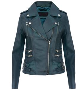 Veste de motard en cuir véritable pour femmes, grande taille, couleurs vives, veste de moto courte avec poches, vêtements d'extérieur tendance XL - Product Image 1