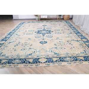 Tapis turc vintage 8,8x12,4 pieds, tapis surdimensionné, tapis en laine bleue - Product Image 2