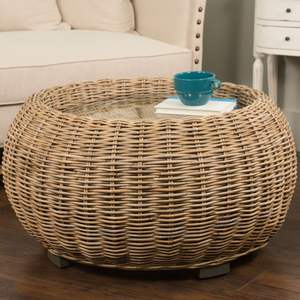 Handmade Rattan <b>Table</b> <b>With</b> <b>Glass</b> <b>Top</b> Natural Woven Home Furniture - Product Image 1