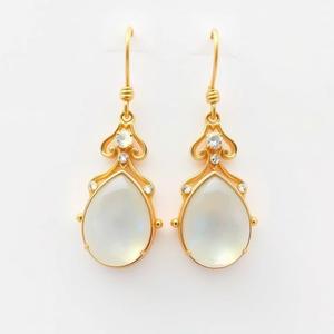 Mode plaqué or fait à la main calcédoine blanche naturelle pierres précieuses longue boucle d'oreille bijoux boucles d'oreilles - Product Image 5