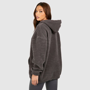 OEM Custom Wholesale Women's 1/4 Quarter Zip <b>Fleece</b> Pullover Hoodie Oversized Cotton Winter Embroidered Washed - Product Image 2