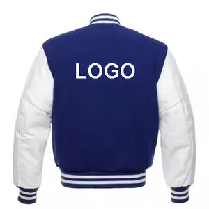 Veste universitaire d'hiver personnalisée pour hommes en bleu et blanc avec corps en laine manches en cuir PU logo avant OEM vente en gros - Product Image 2