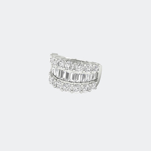 4.00CTW Baguette Round Mixed Set Triple Row <b>Statement</b> <b>Ring</b> - Product Image 2