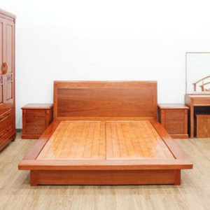 Mahogany Wood Handcrafted <b>Platform</b> <b>Bed</b> with Storage PU Surface Finish and Elegant Design - Product Image 1