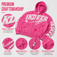 IKDEER Sweat à capuche zippé rose vif avec appliqué en chenille et strass, coupe oversize, style streetwear, marque privée
