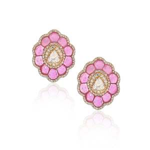 Boucles d'oreilles clous en or rose 14k ou 18k avec diamant ou zircon - Product Image 1